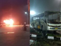 Bus Damri Jakarta-Kuningan Hangus Terbakar di Rest Area KM 166 Tol Cipali