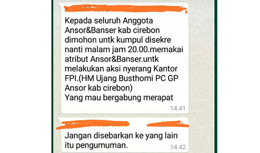 Pesan Berantai GP Ansor Akan Serbu Markas FPI Hoaks
