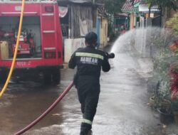 Damkar Semprotkan Disinfektan di Sawahwaru
