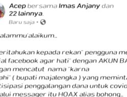 Akun FB Bupati Majalengka Dibajak, Pelaku Minta Bantuan Dana Covid-19