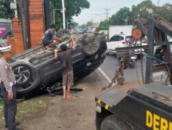 Toyota Rush Terguling di Pelandakan, Diduga Sopir Mengantuk